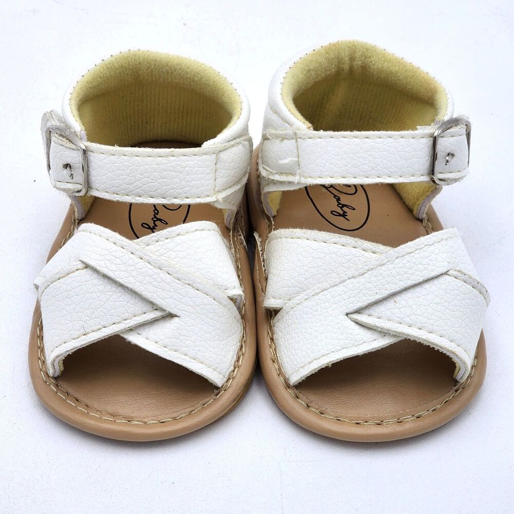 Baby Shoes Criss Cross Faux Leather Buckle Sandals White Infant Size 0-6 Months